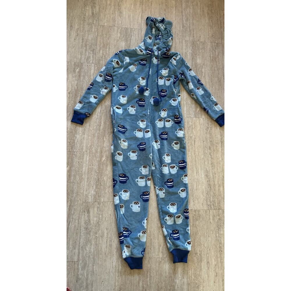 Munki Munki Ladies Hooded Fleece One Piece Pajama With Pockets Aqua - Sz XS